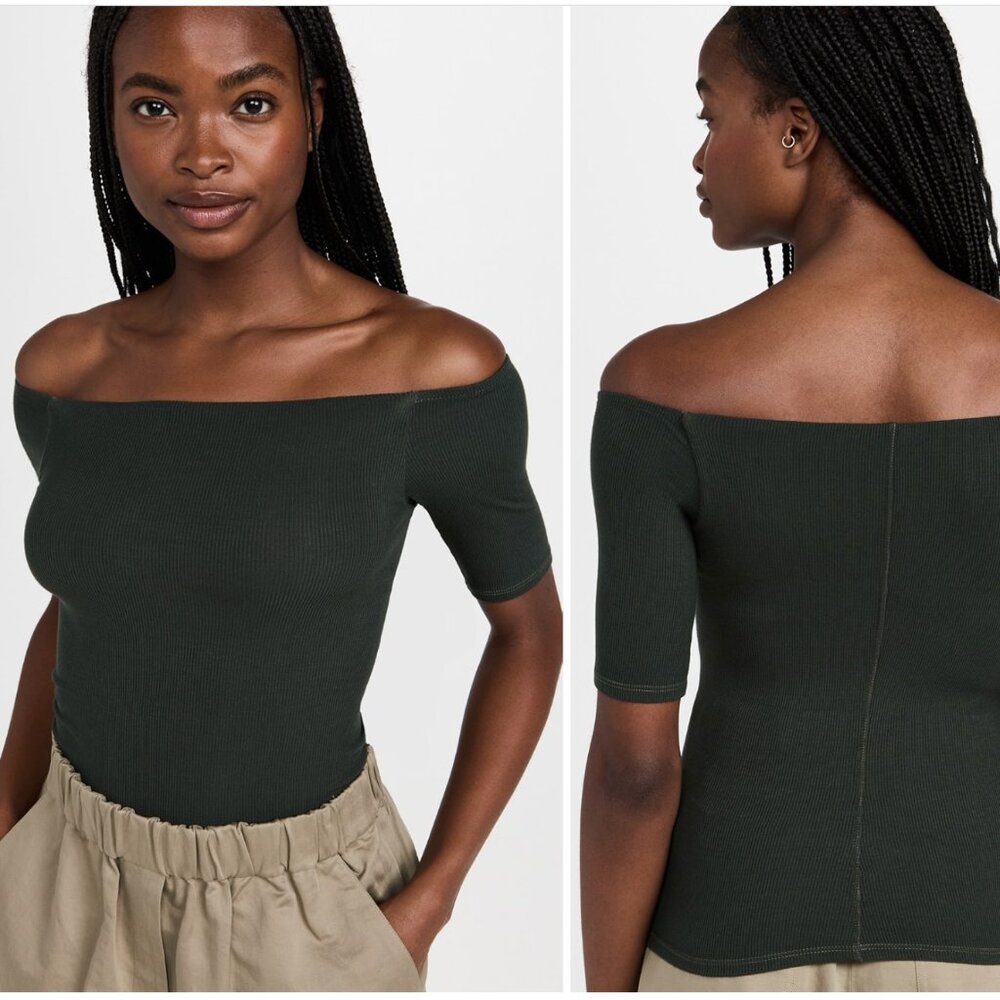 Enza Costa Stretch Silk Knit Half Sleeve Off Shoulder Top